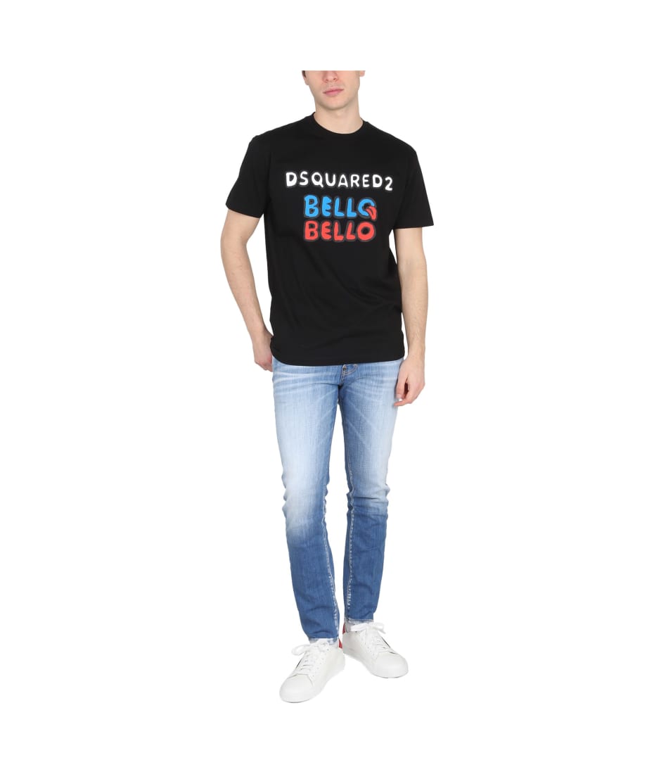 【送料&関税込】Dsquared2 bello Bello Black Printed T-shirt Dsquared2 'bello Bello' Black Printed T-shirt In Jersey Man