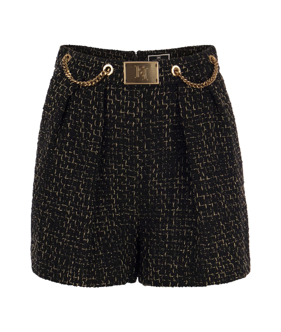 ELISABETTA FRANCHI●チェーン付きロゴプリント七分袖ジャケット Crêpe jacket with logo print and foulard scarf chain