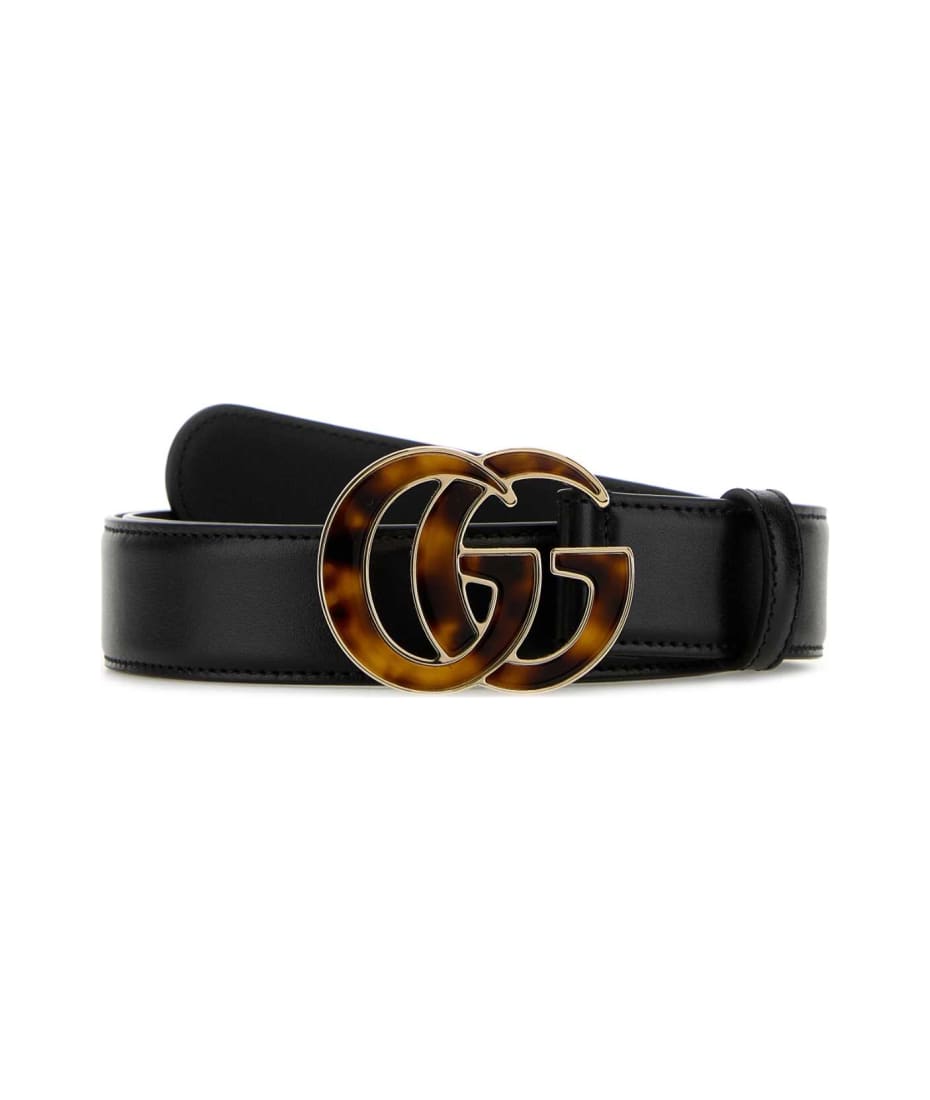GUCCI★素敵！Studded Black Leather Belt GUCCI black leather gold silver metal multi studded belt