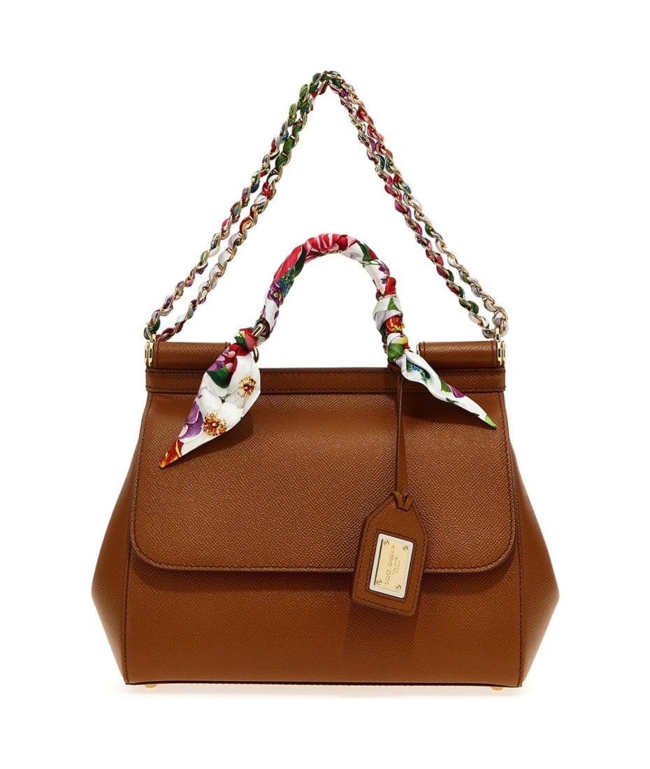 Small dauphine leather Sicily bag in Brown
