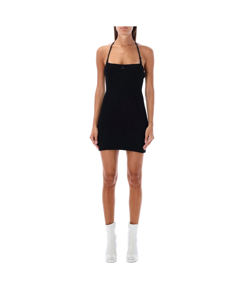 オールインワン・サロペット Courreges Mini Ribbed Dress Courrèges Zip-detailed Ribbed-knit Mini Dress In Navy | ModeSens