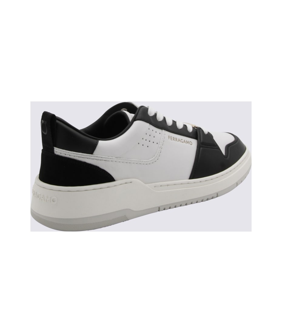 Ferragamo White And Black Leather Street Style Pain Logo Sneakers - White