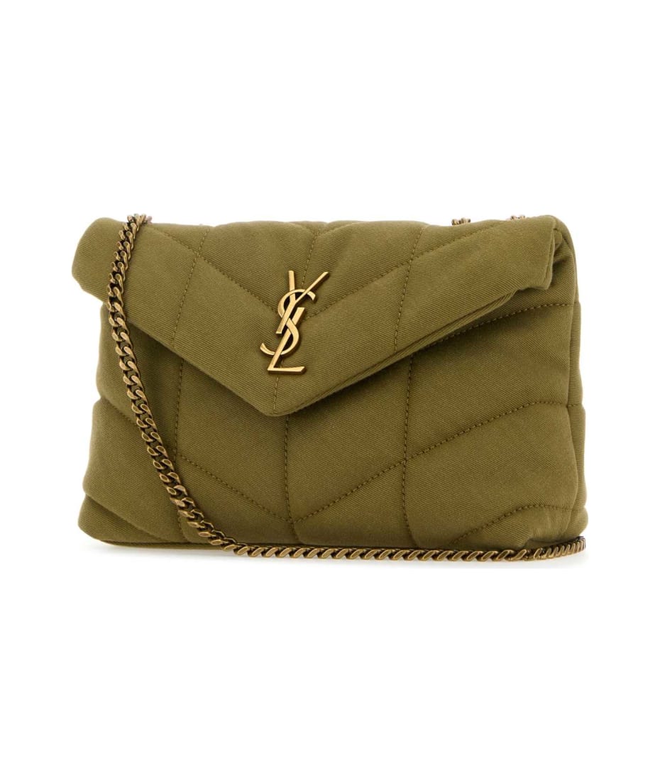 Saint Laurent Olive Green Canvas Puffer Toy Crossbody Bag