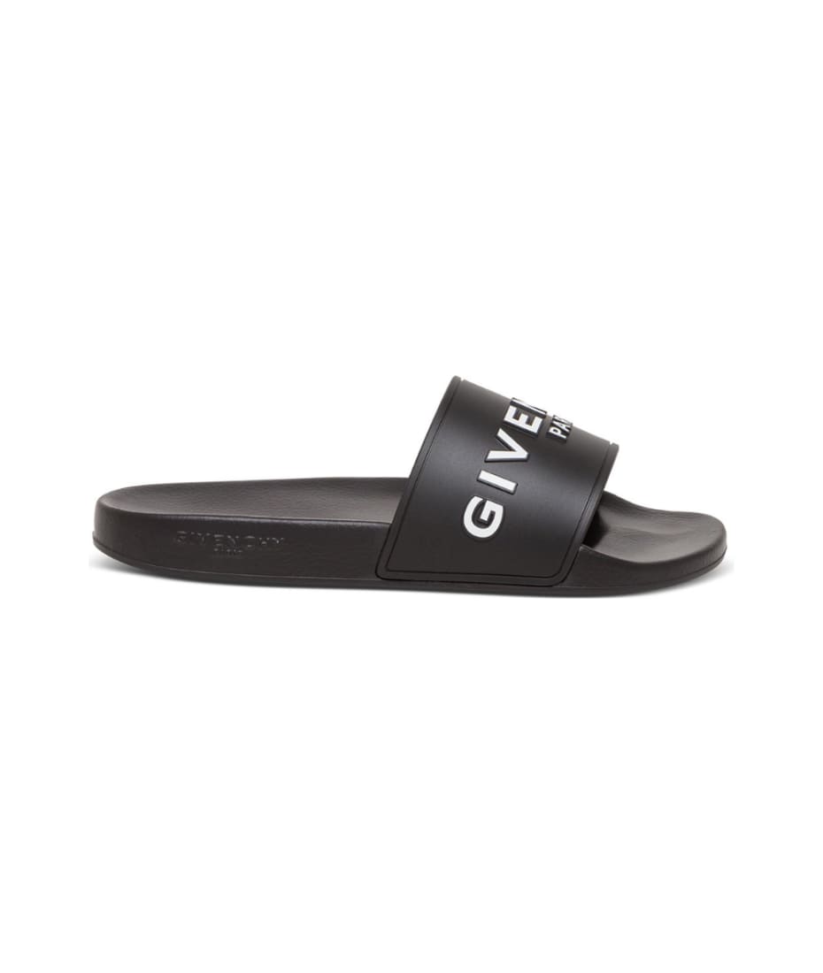 Black Slide Sandals With Contrasting Logo In Rubber Woman