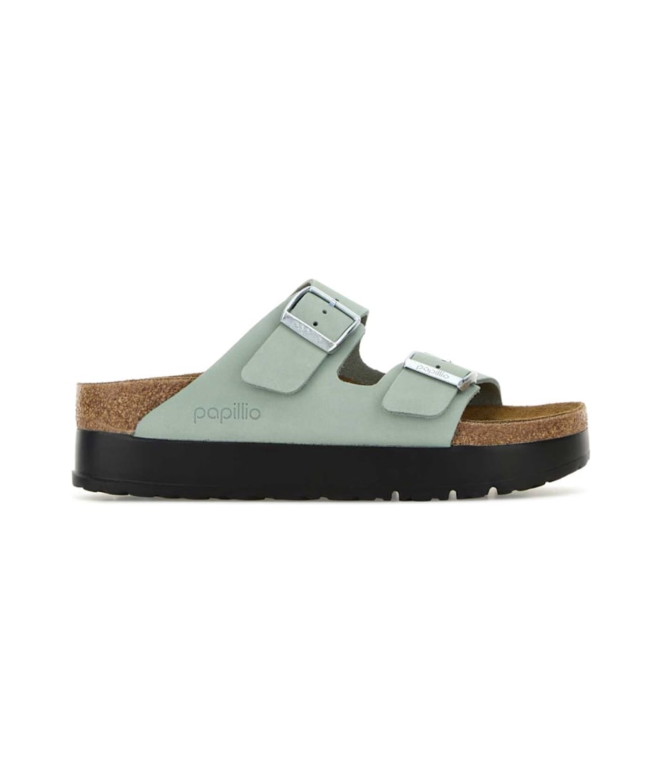 【関税&送料込】Birkenstock Mint Green Leather Arizona Slipp Birkenstock Mint Green Leather Arizona Slippers | italist