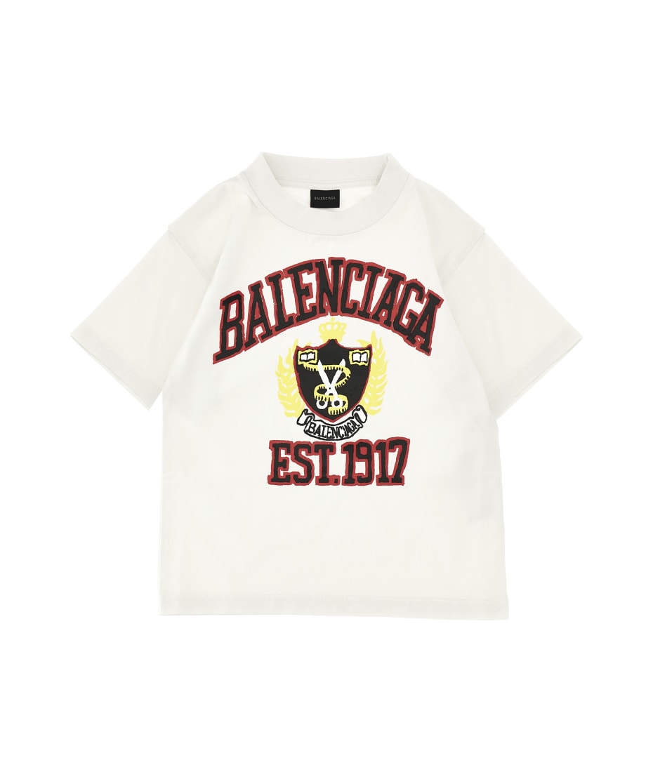 Balenciaga White Cotton New Logo Printed Crewneck T-Shirt M Balenciaga