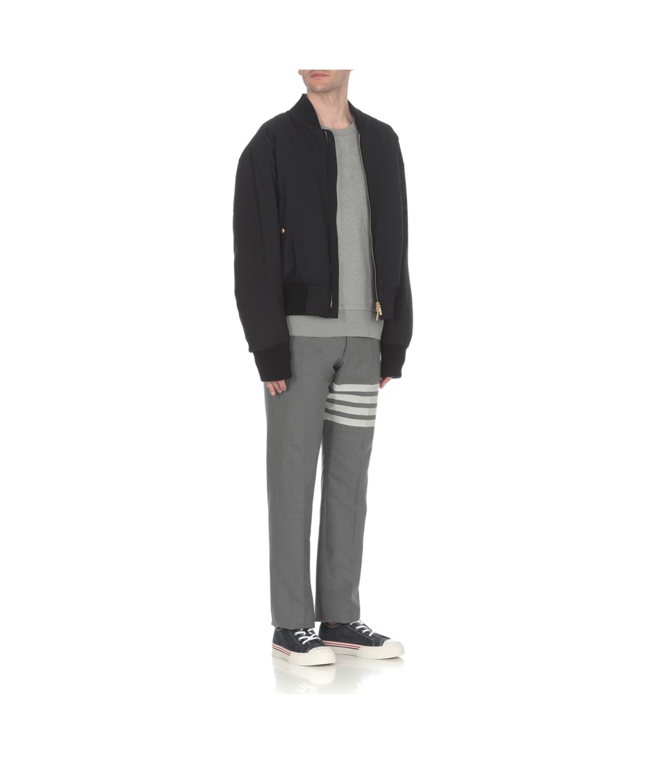 【送料&関税込】Thom Browne Sweatshirt With Tricolor Inlay Tricolor Inlay Milano stitch cotton sweater in grey - Thom