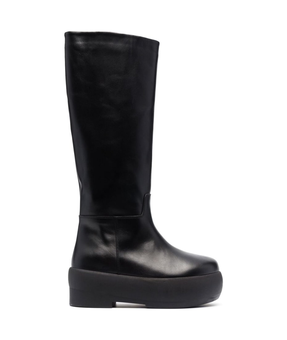 黒　GIA BORGHINI プラットフォームソールストレッチブーツ GIA BORGHINI Black Slip-on Boots With Platform In Smooth Leather