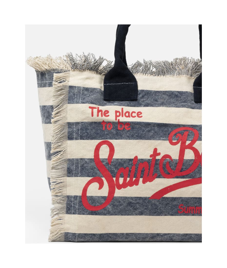 MC2 Saint Barth Blue Striped Cotton Canvas Vanity Tote Bag