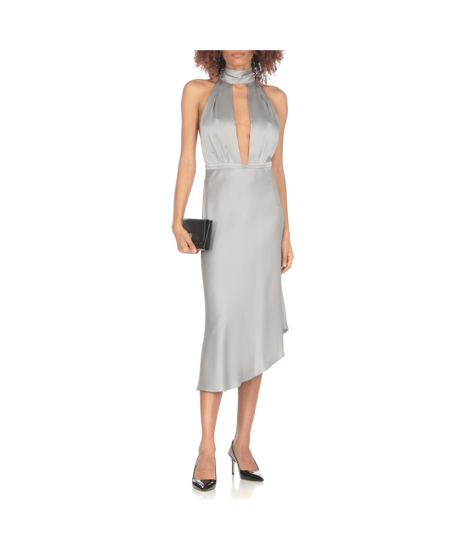 ワンピース ELISABETTA FRANCHI Satin midi dress with asymmetric skirt Elisabetta Franchi Satin Midi Dress With Asymmetric Skirt