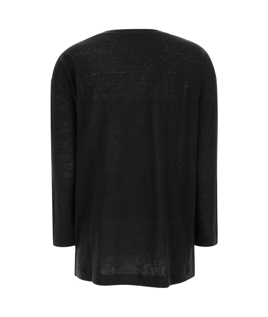 Allude Black Shirt With Boart Neckline In Linen Woman - Black