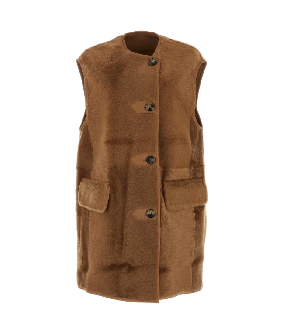 ベスト・ジレ Max Mara Caramel shearling Effige sleeveless coat Max Mara Caramel Shearling Effige Sleeveless Coat | italist
