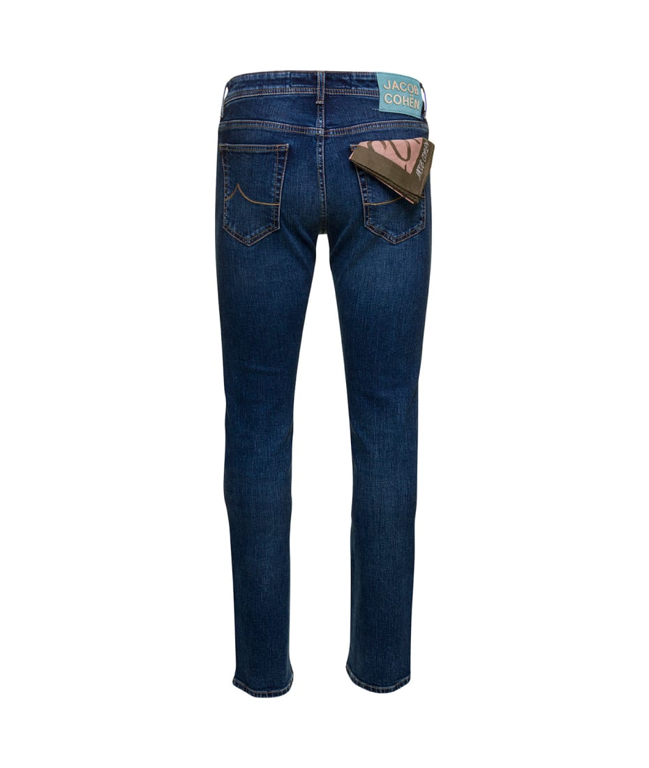 【送料&関税込】ChloAC Embroidered Logo Jeans Jacob Cohen Blue Slim Five Pockets Jeans With Logo Patch In