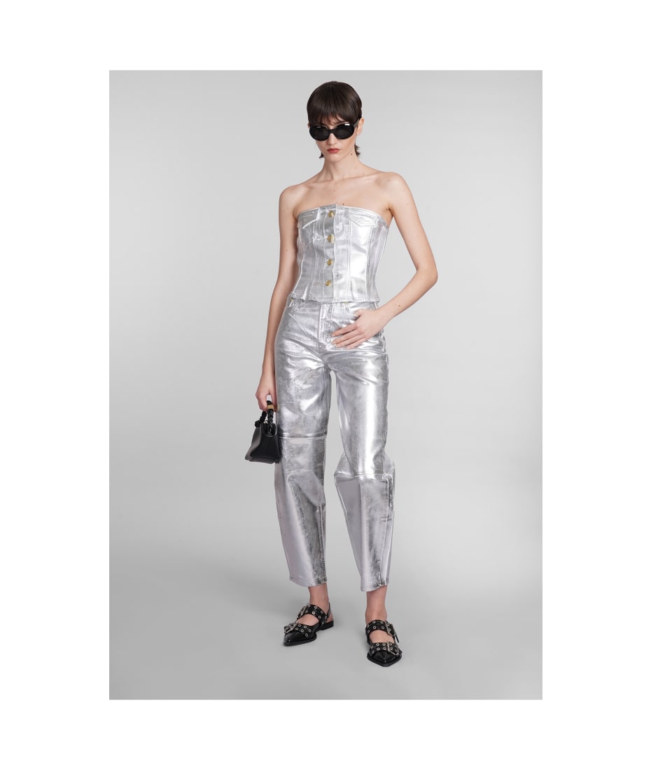 Ganni Jeans In Silver Cotton | italist