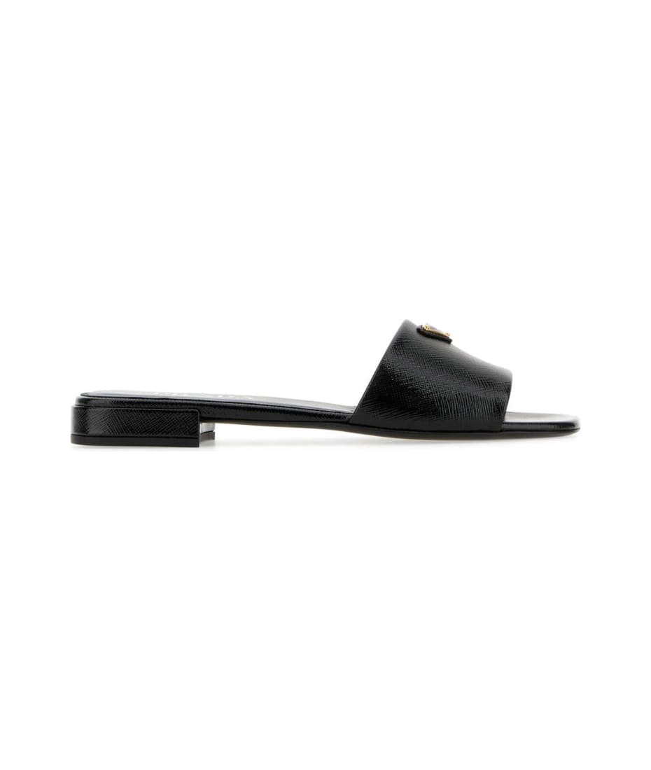 Prada Black Leather Slippers | italist