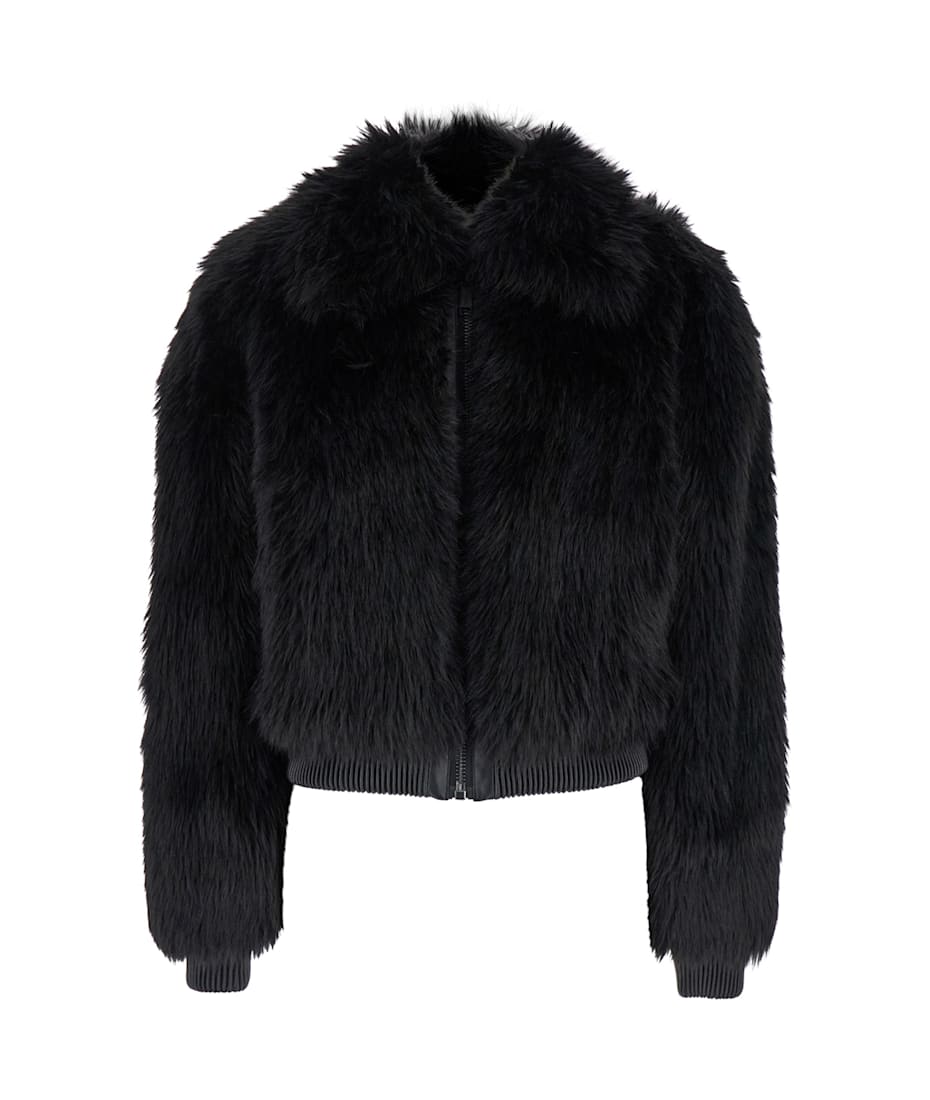 MICHAEL Michael Kors Black Oversized Collar Jacket In Faux-fur