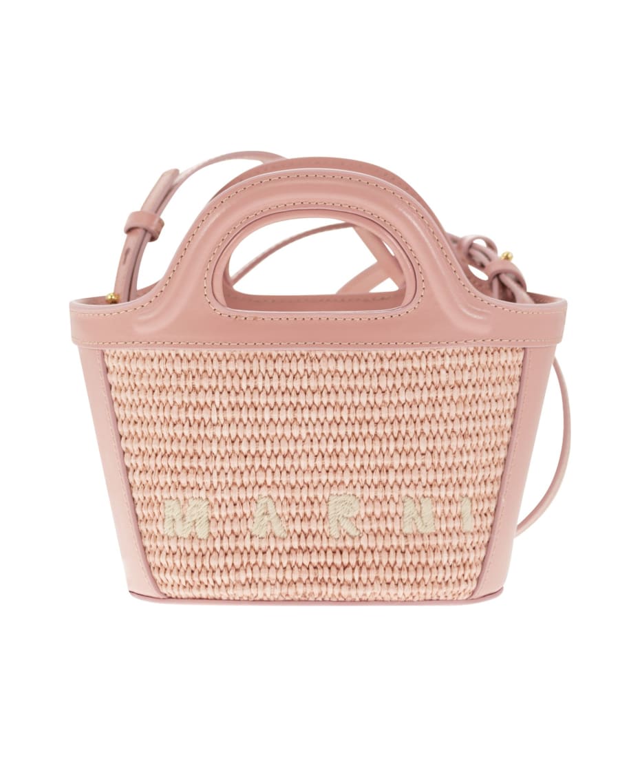 Marni Tropicalia Micro Hand Bag In Rose-pink Raffia