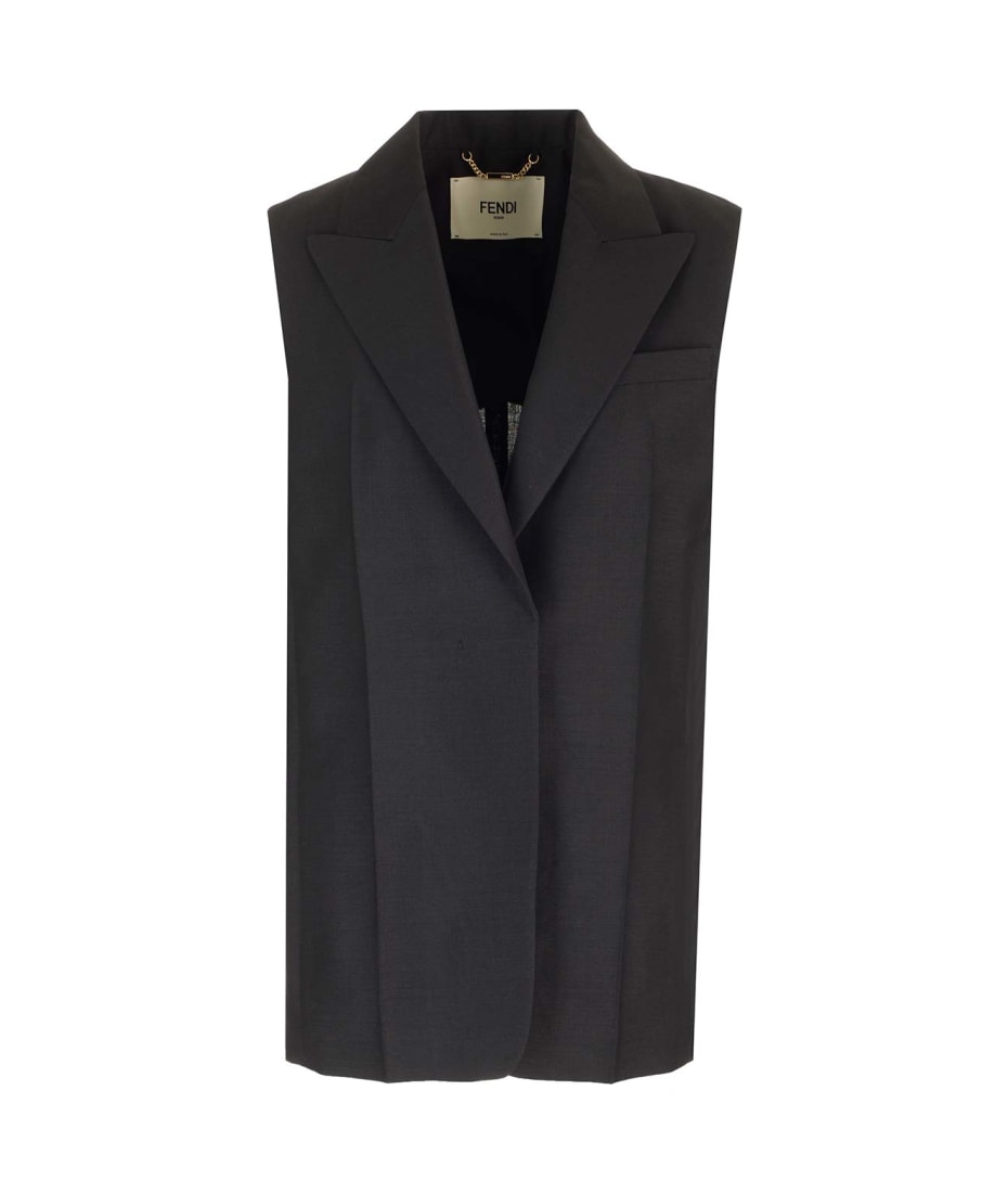 Fendi Black Mohair And Wool Vest