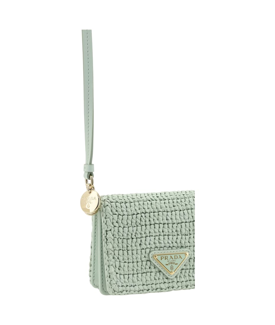 【関税&送料込】Prada Olive Green Raffia Card Holder Prada Raffia Card Holder | italist