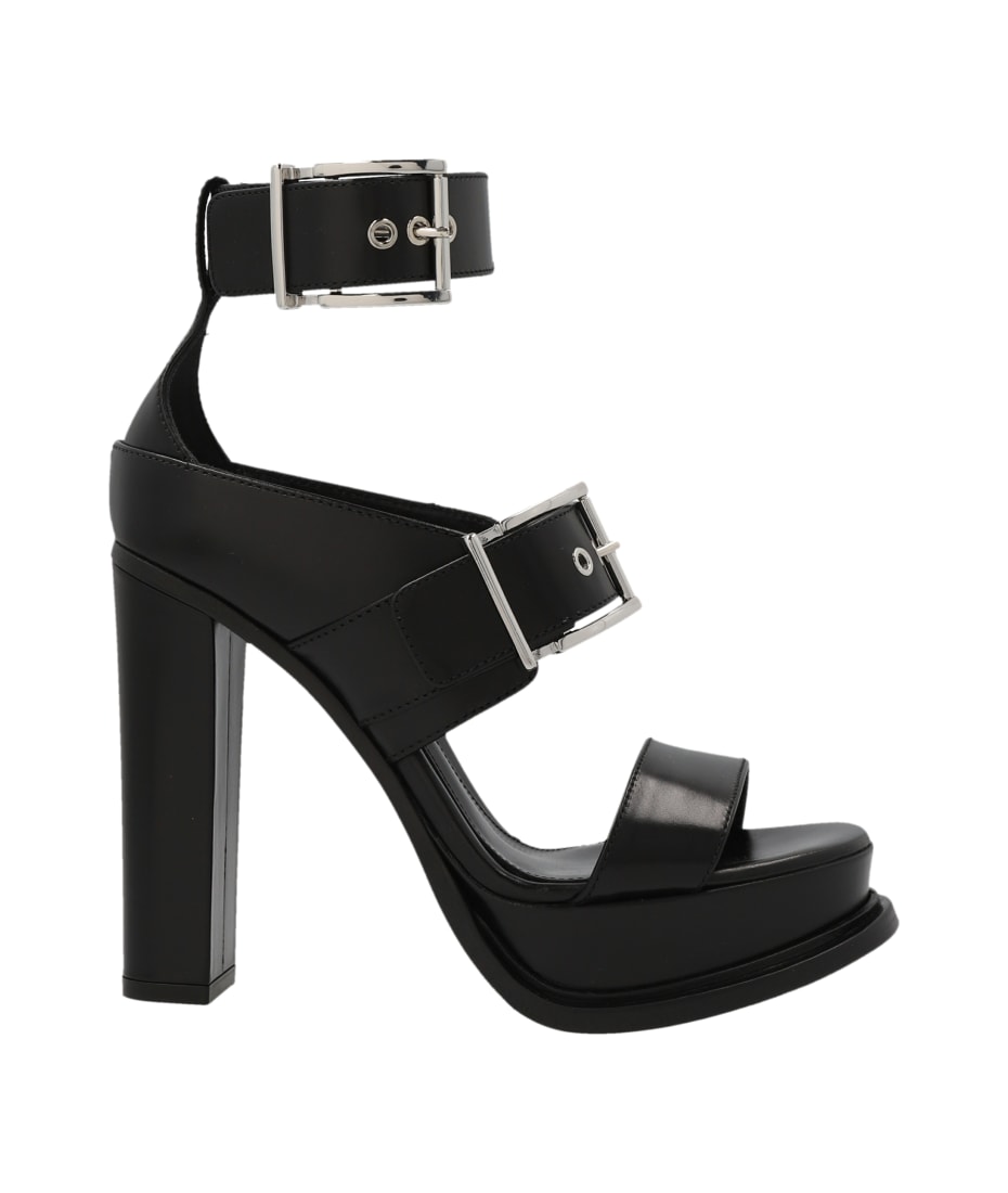 Alexander McQueen Platform Sandal With Buckles In Black And