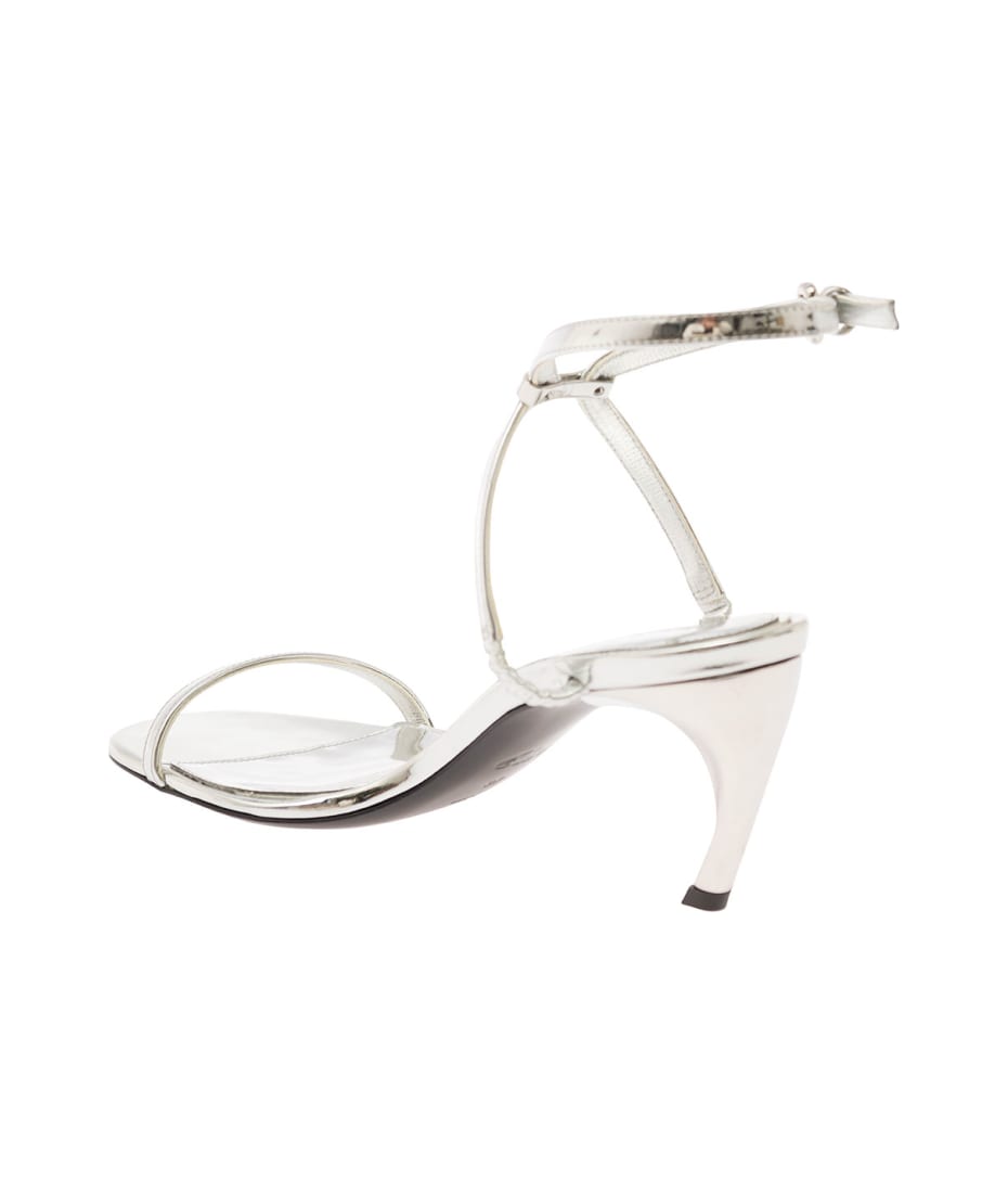 Alexander McQueen Silver Sandals With Armadillo Heel In Metallic Leather Woman - Metallic