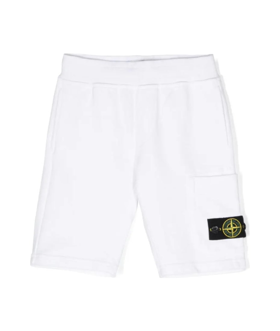Stone Island White Sports Shorts With Logo