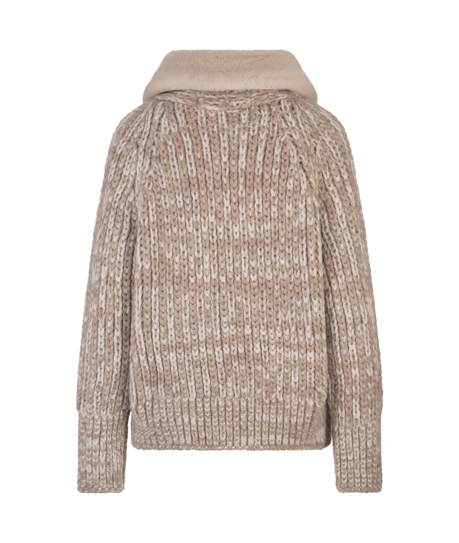 Ermanno Scervino Beige Knitted Bomber Jacket With Shearling