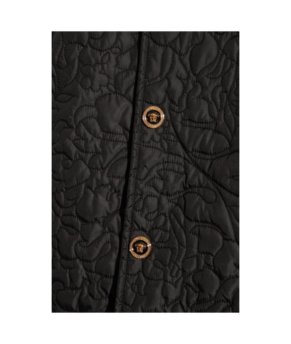 Versace Barocco-quilted Button-up Bomber Jacket - Black