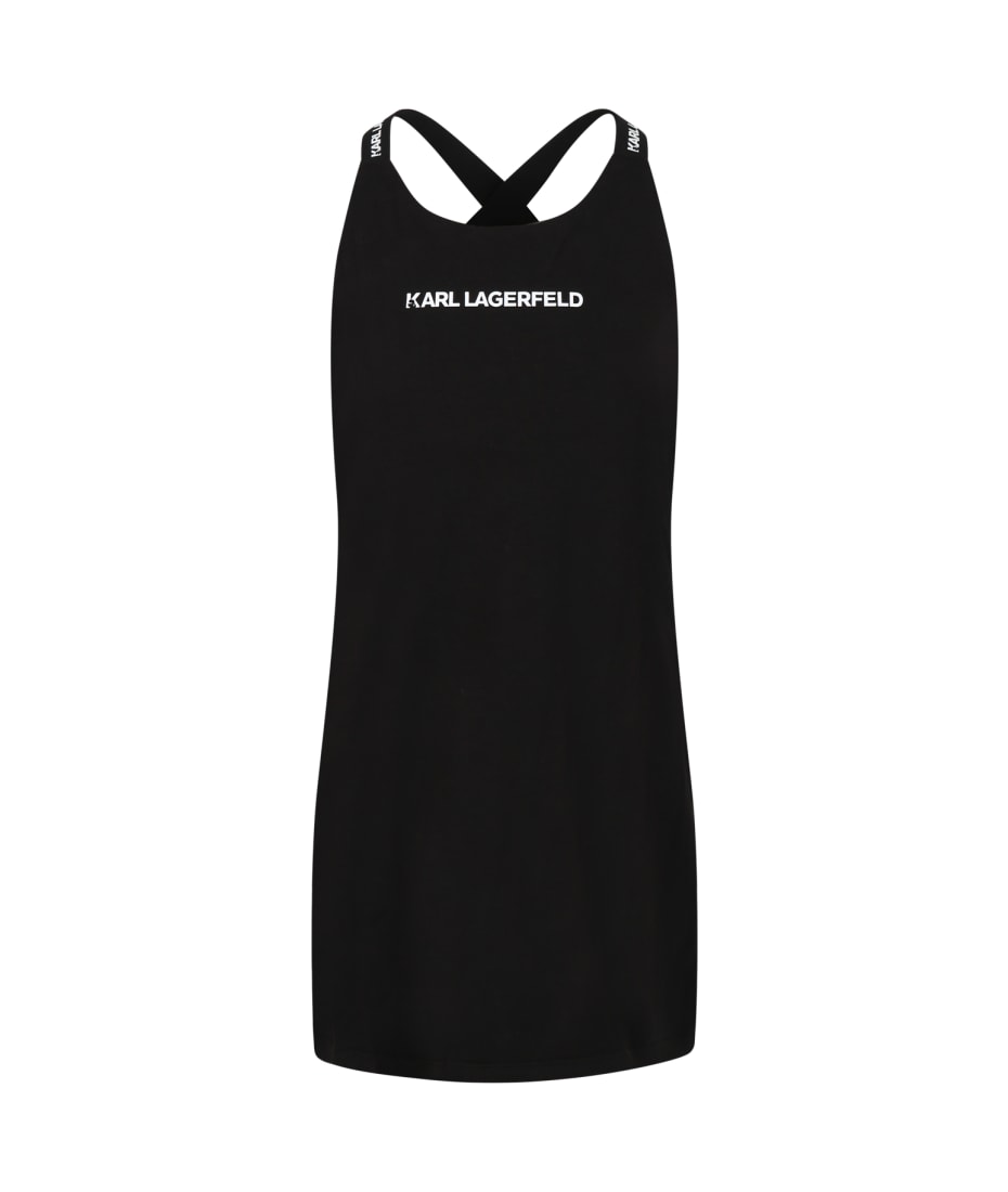 Karl Lagerfeld Kids Black Dress For Girl With floral-print - Black
