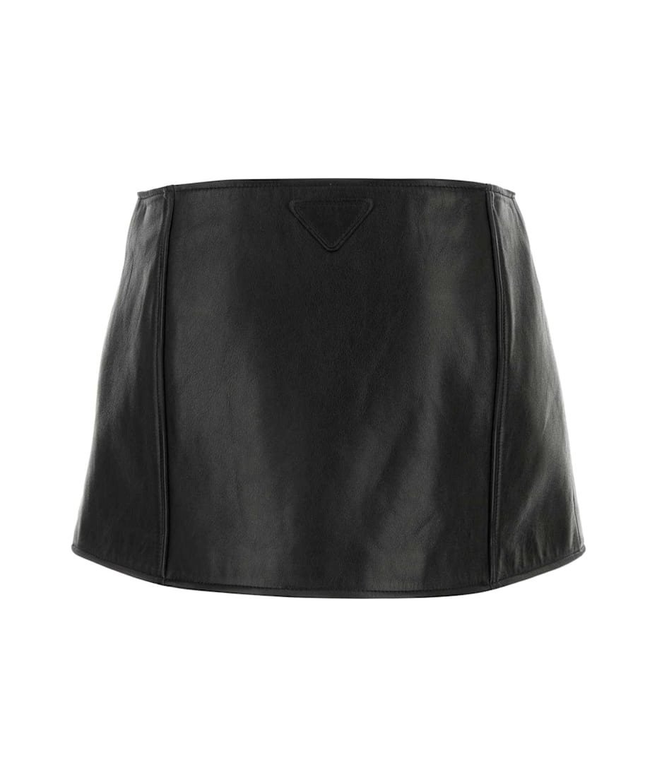 Prada Black Leather Mini Skirt | italist