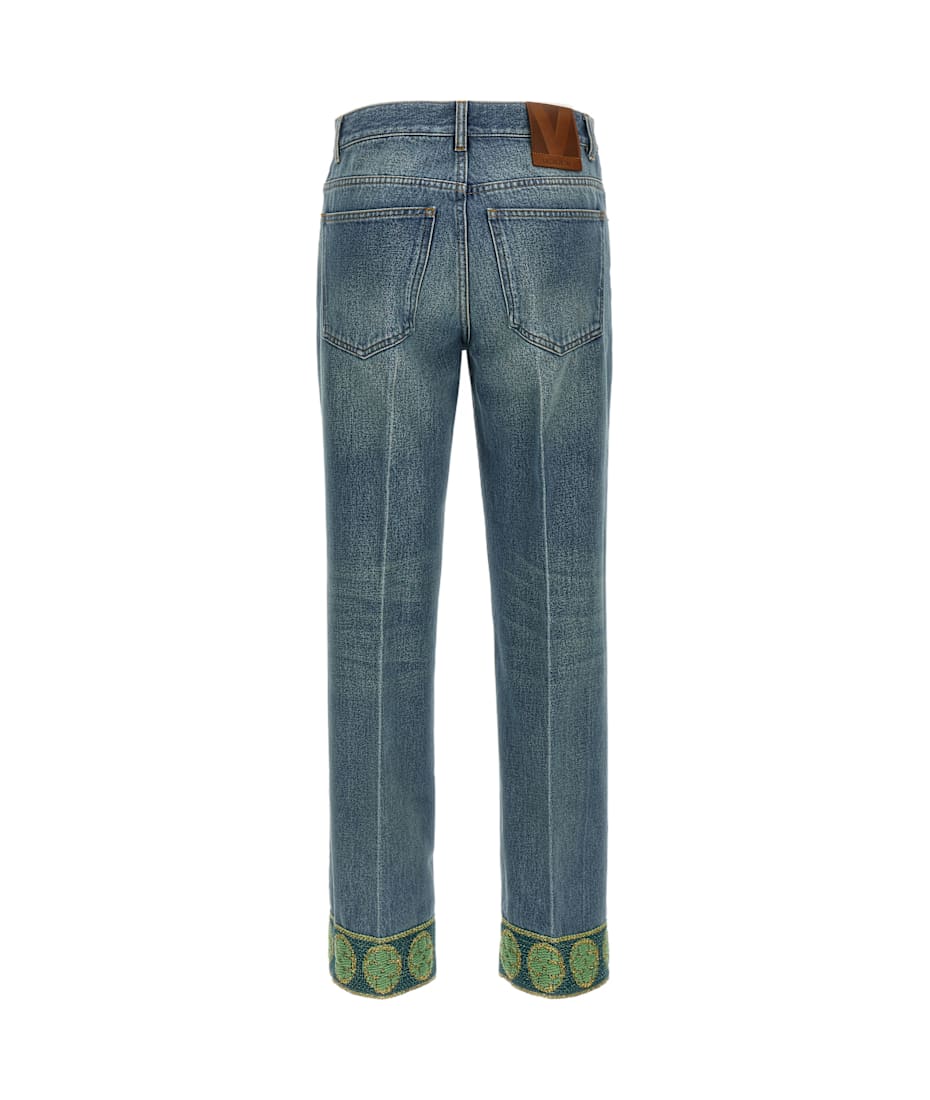 ★Valentino Garavani JACQUARD DETAIL DENIM コットン パンツ Valentino Garavani Jacquard Jeans | italist
