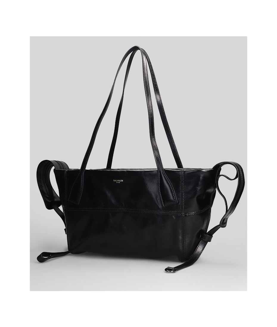 Balmain Track Zip Small Tote In Black Leather | italist