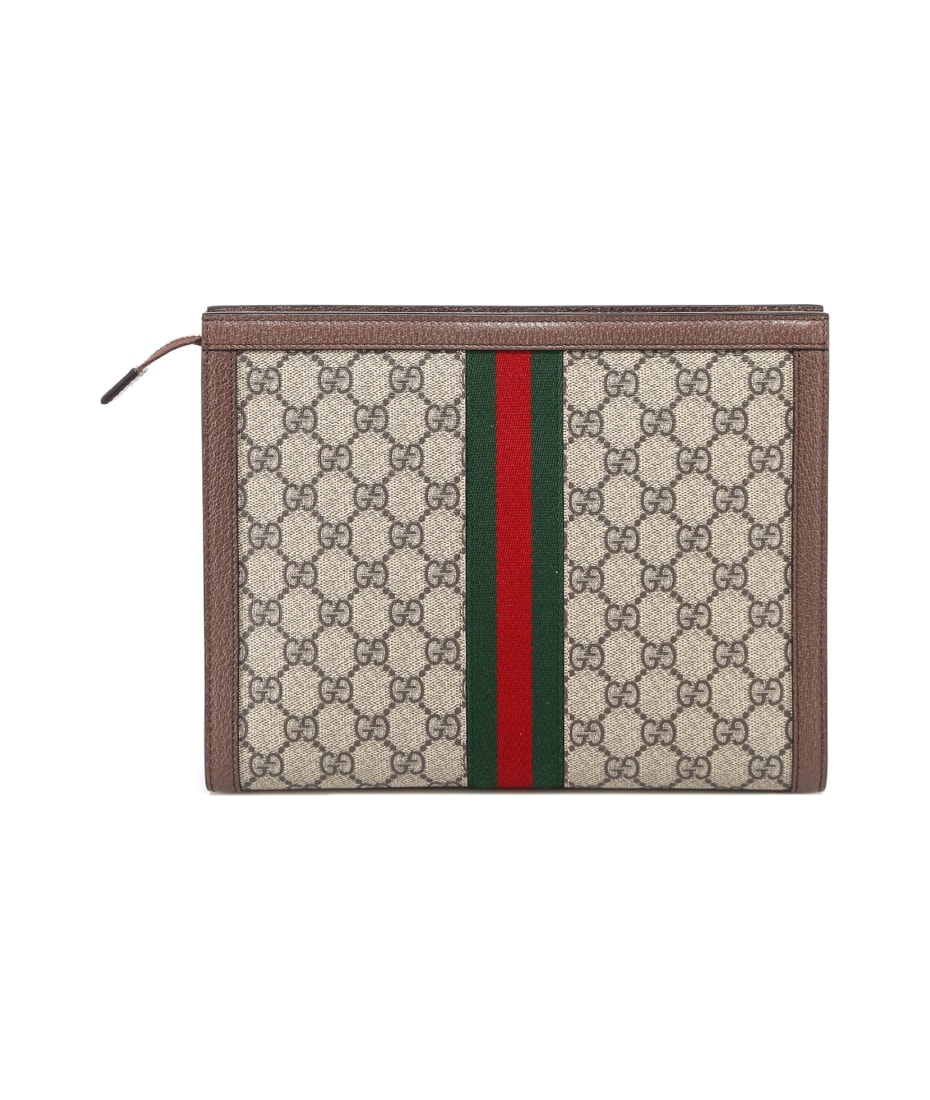 Gucci Gg Supreme Fabric Clutch With Iconic Web Band