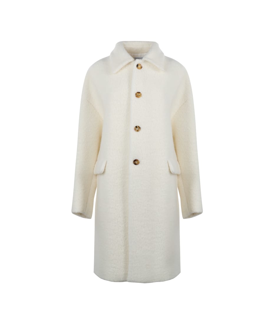 コート BOTTEGA VENETA  Boucle coat in wool and mohair Chevron wool and mohair-blend bouclé coat in brown - Bottega