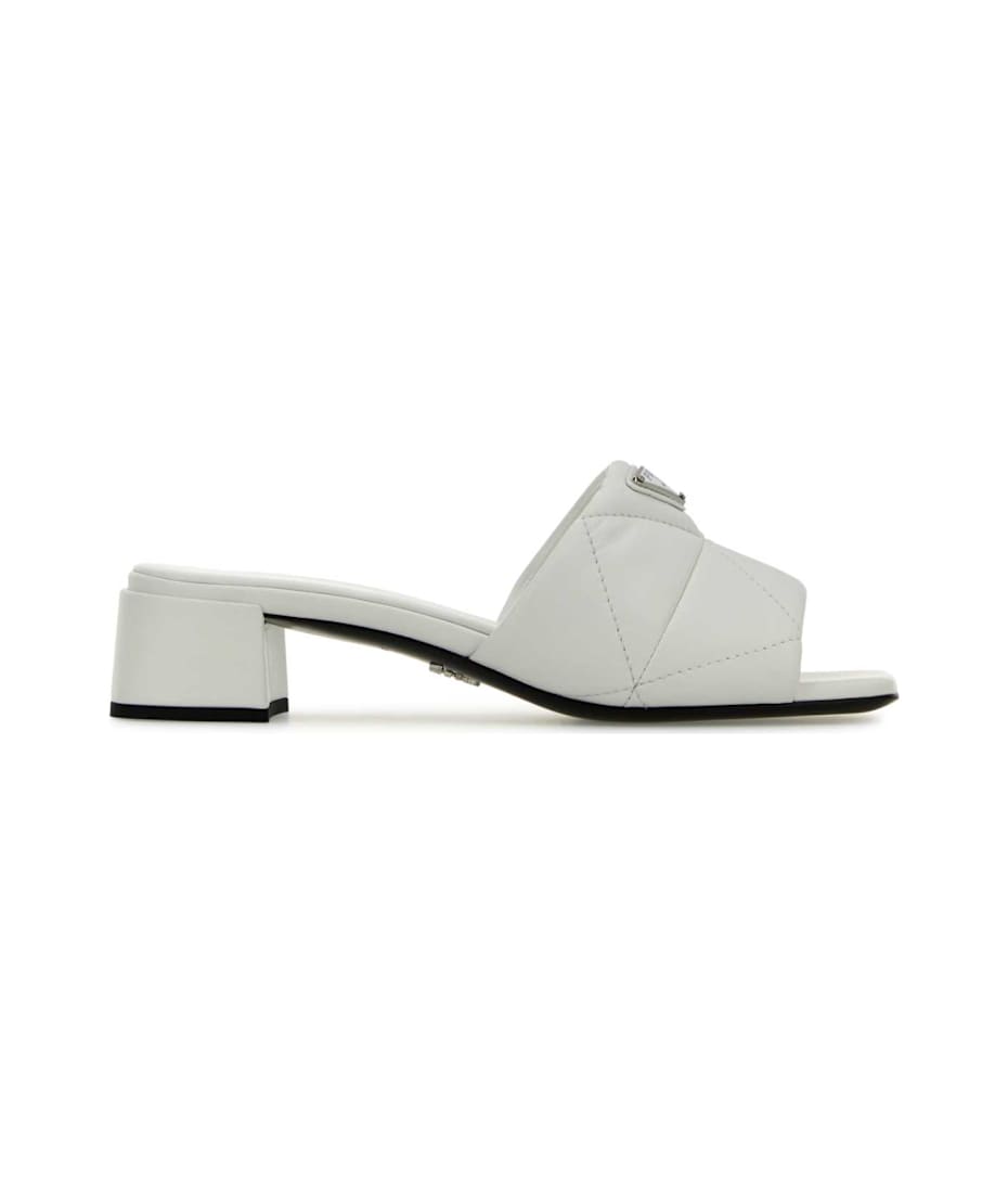 サンダル・ミュール PRADA White Nappa Leather Slippers Prada Padded Nappa Leather Slides | Saks Fifth Avenue
