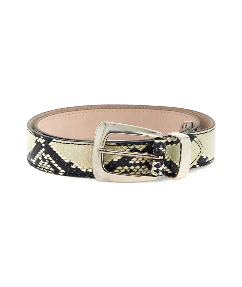 【KHAITE】ベニー・ベルト アンティークシルバーの天然パイソン Benny Belt in Natural Python-Embossed Leather with Antique