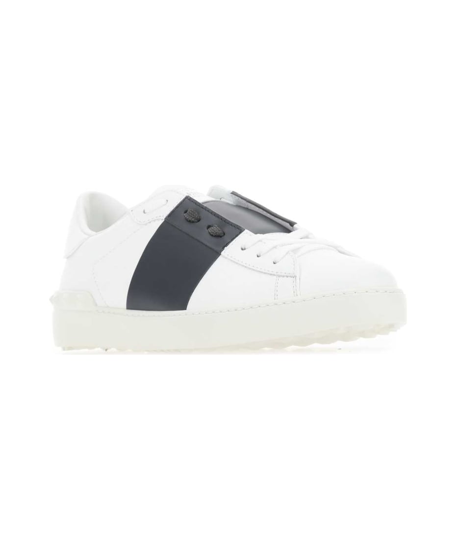 Valentino Garavani White Leather Open Sneakers With Navy Blue Band italist ALWAYS LIKE A SALE