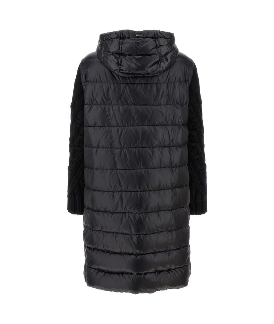 【HERNO】KNITTED SLEEVE DOWN JACKET Herno Knitted Sleeve Down Jacket In Nero | ModeSens