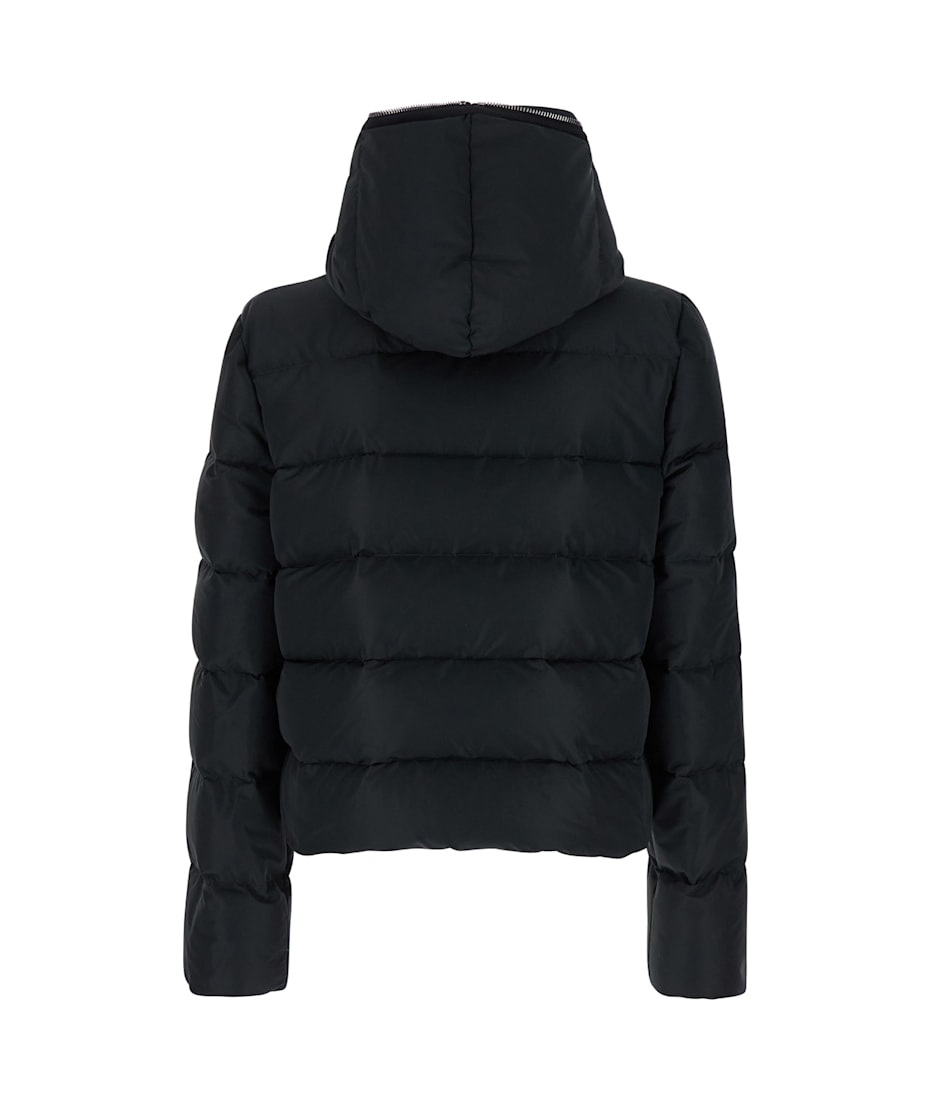 Rick Owens Black Cropped Hooded Down Jacket With Zip In Tech