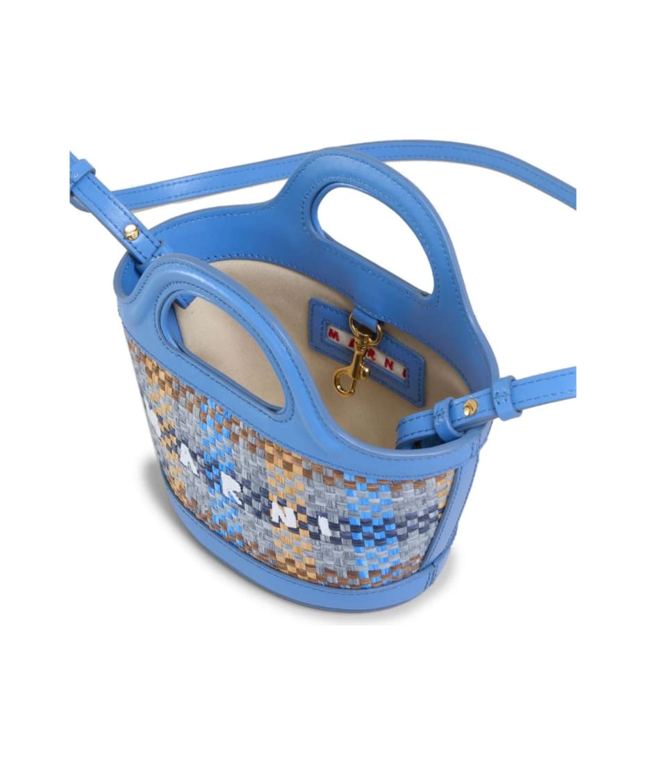 Marni Blue Leather And Raffia Effect Fabric Tropicalia Micro Bag