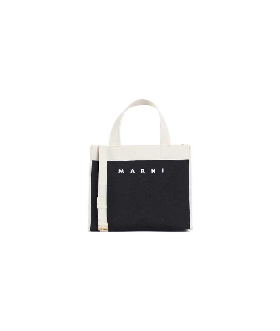 【MARNI】Women's Jacquard Small Tote Shoulder Bag Blue and brown jacquard shopping bag | Marni