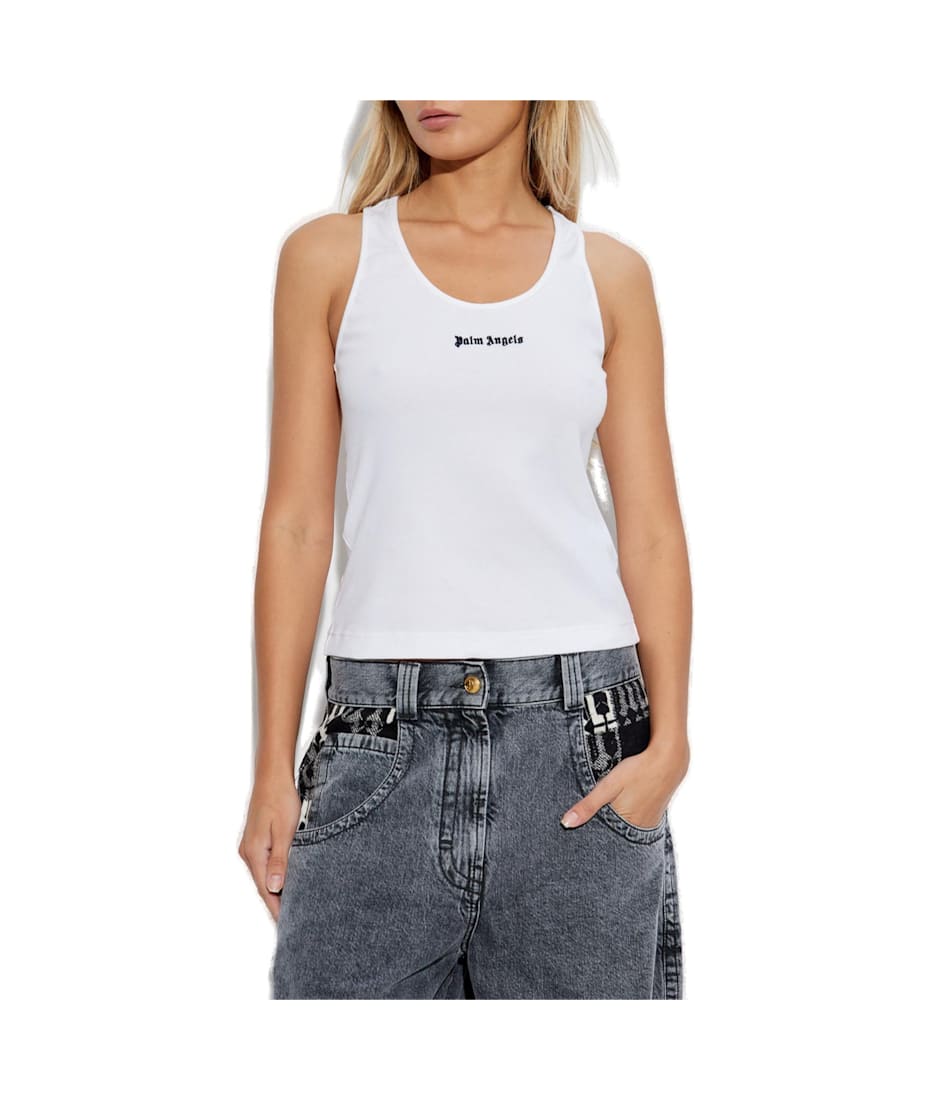 Tシャツ・カットソー PALM ANGELS LOGO RIBBED TANK TOP Palm Angels Logo Embroidered Ribbed Tank Top | italist
