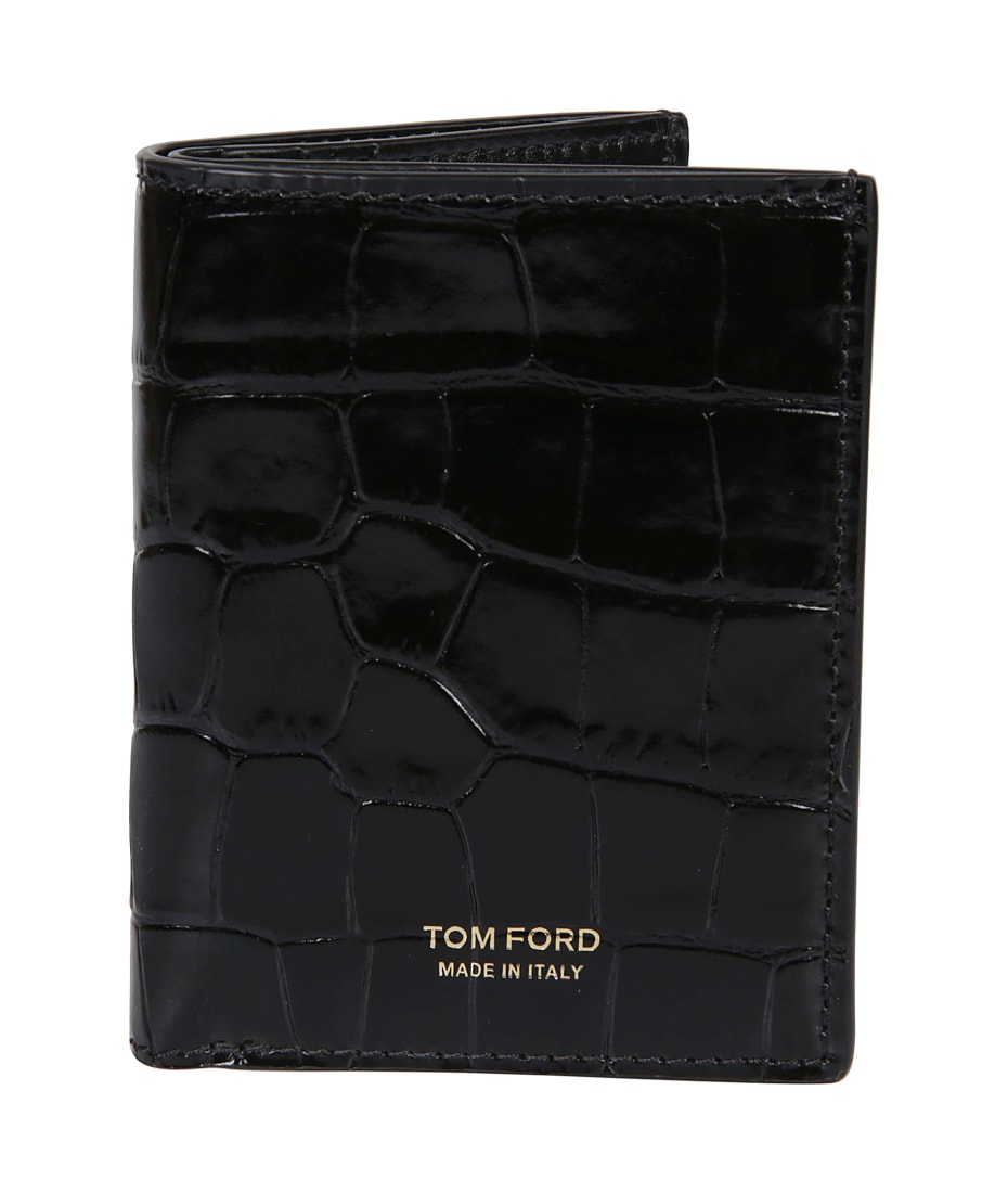 Tom Ford Shiny Printed Crocodile Folding Credit Card Holder