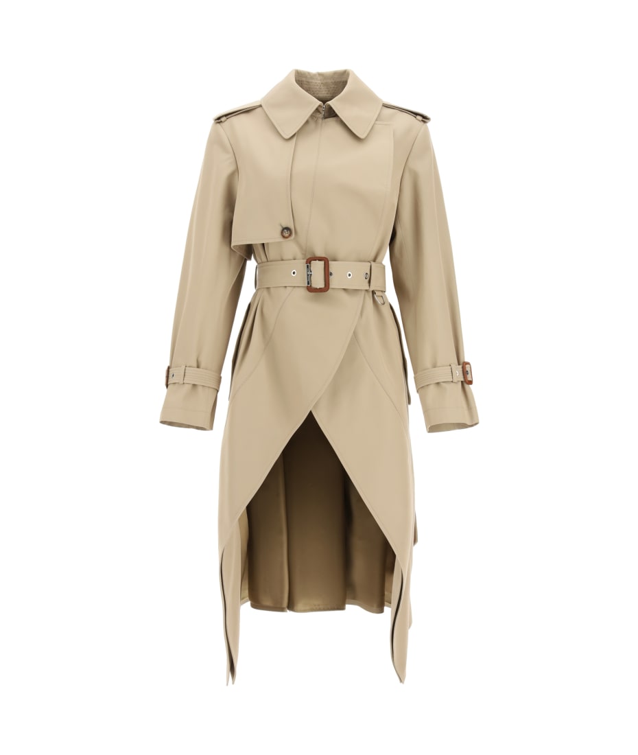 トレンチコート Alexander Mcqueen Dstressed Trenchcoat Alexander Mcqueen Draped Double-breasted Cotton Trench Coat