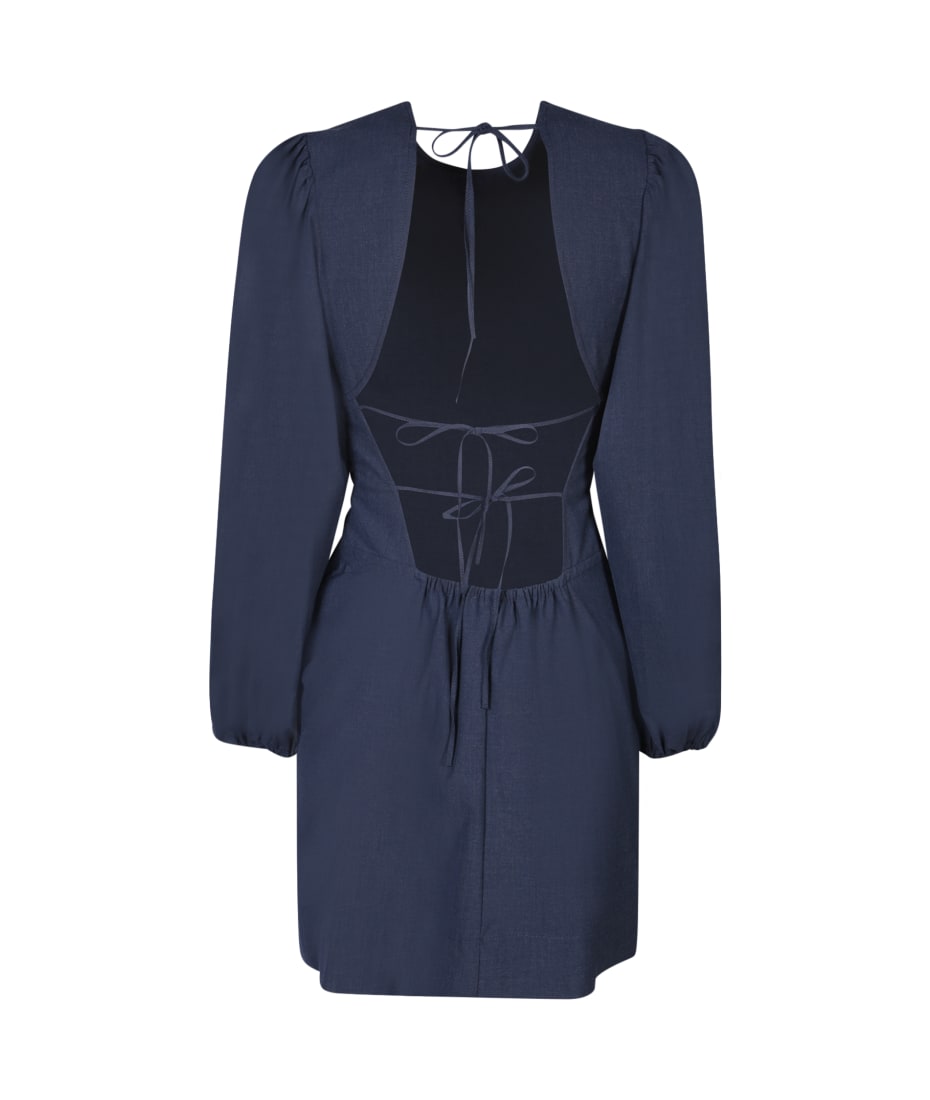 Ganni Mini Navy Blue Open-back Dress With Balloon Sleeves In Stretch  Viscose Blend Woman | italist, ALWAYS LIKE A SALE