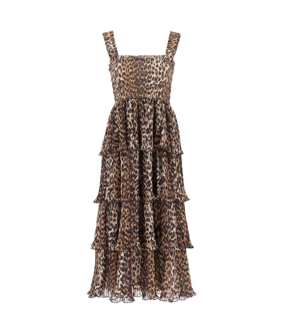 Ganni leopard midi dress best sale