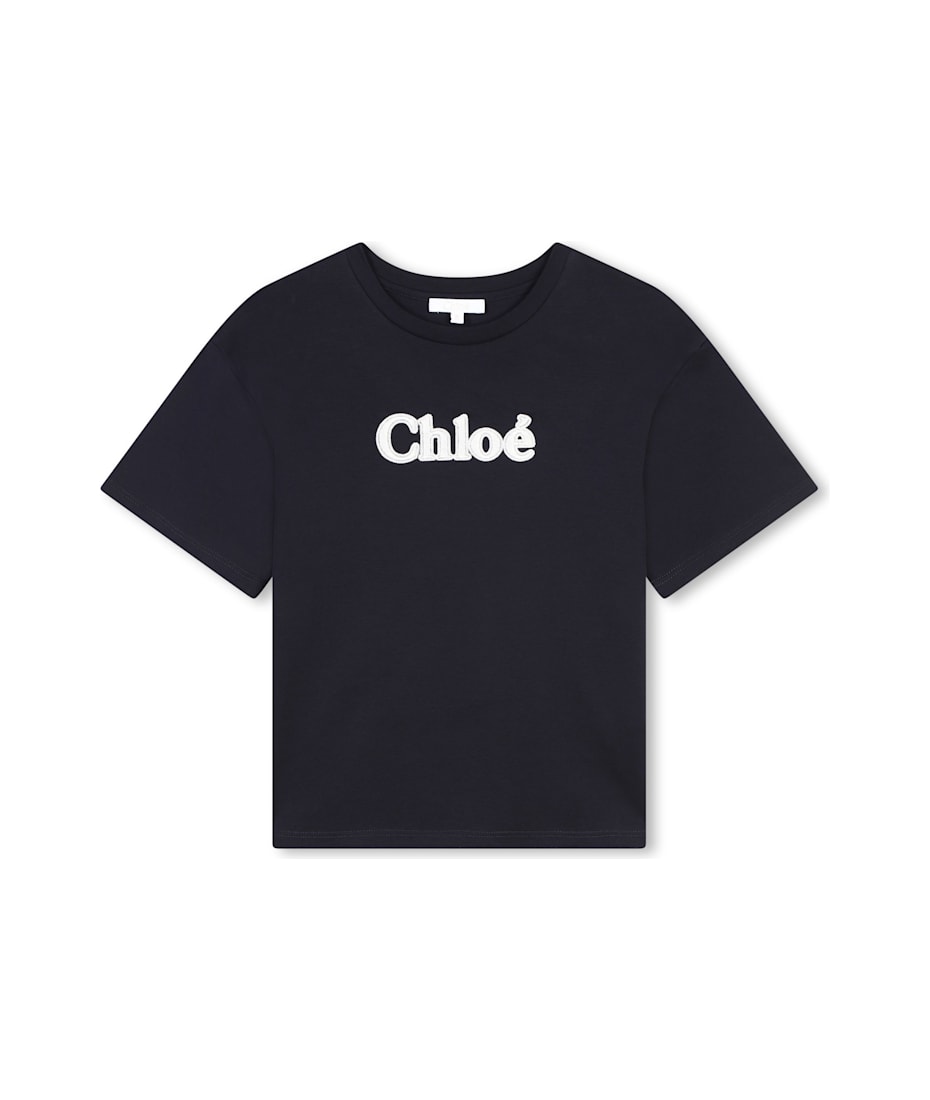 【Chloe】ベルベットロゴが魅せる上質Tシャツ|イタリア製 Chloé T-shirt Con Stampa | italist