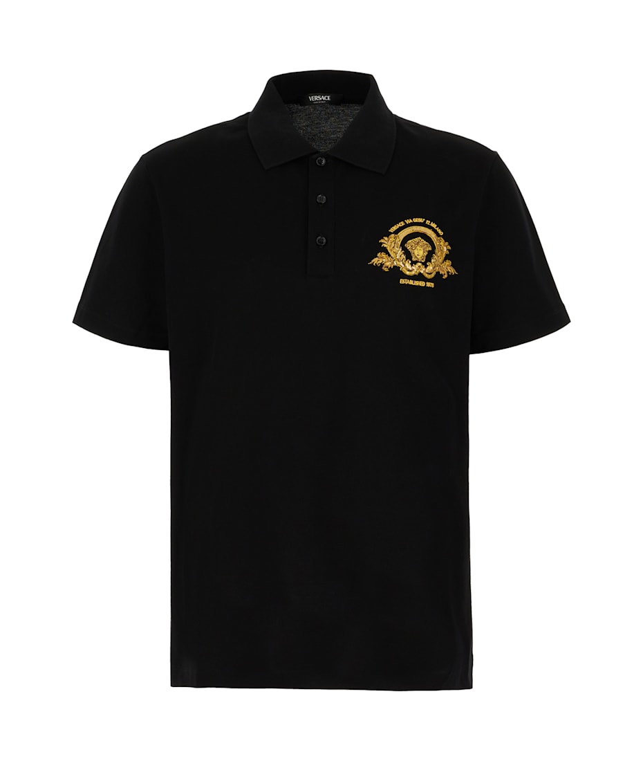 Tシャツ・カットソー VERSACE SS25 Black piquet polo shirt (10139061A12345 1B000) Versace Black Piquet Polo Shirt | italist