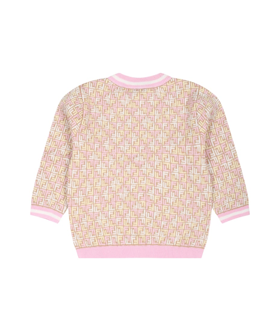 Fendi Beige Cardigan For Baby Girl With Iconic Ff - Beige