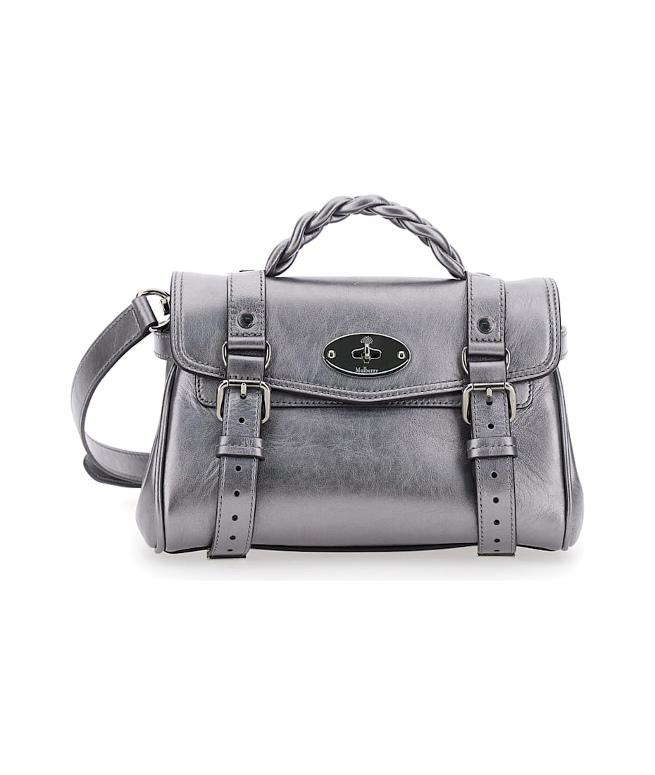 Mulberry 'alexa Mini' Silver Colored Handbag With Braided